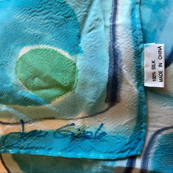 Vintage 1980’s’s Designer Jan Gipple Silk oblong scarf blue and white tones - Picture 11 of 12